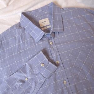Billy Reid Light Blue & White Cotton Grid Front Pocket Long Sleeve Shirt XXL